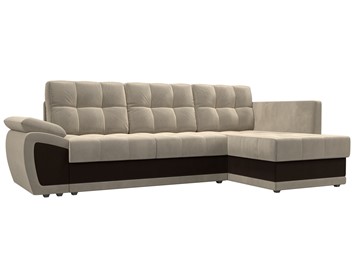 Угловой диван для гостиной Нэстор прайм, Бежевый/Коричневый (микровельвет) в Смоленске - предосмотр