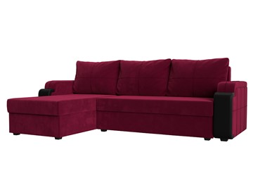 Угловой диван с оттоманкой Николь лайт, Бордовый/Черный (микровельвет/экокожа) в Смоленске - предосмотр