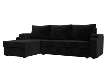 Угловой диван с оттоманкой Николь лайт, Черный/Черный (велюр/экокожа) в Смоленске