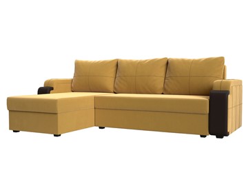 Угловой диван с оттоманкой Николь лайт, Желтый/Коричневый (микровельвет/экокожа) в Смоленске