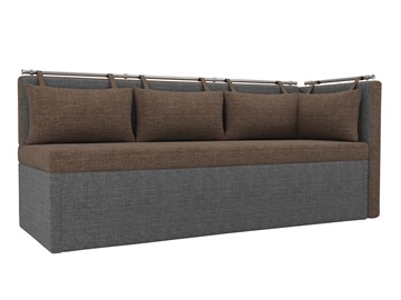 Раскладной кухонный диван Метро угловой, Коричневый/Серый (рогожка) в Смоленске
