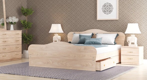 Кровать спальная Каролина, 160х200 с основанием, дуб млечный в Смоленске - изображение