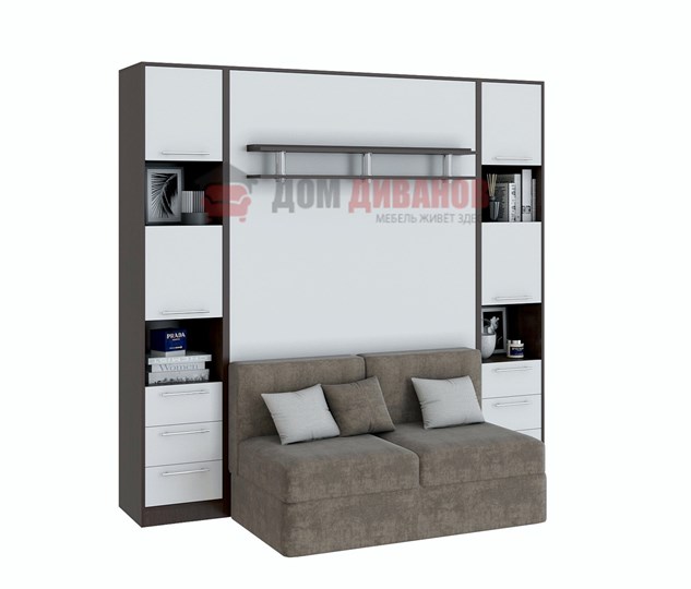 Кровать-шкаф с диваном Бела 1, с полкой ножкой, 1200х2000, венге/белый в Смоленске - изображение 1