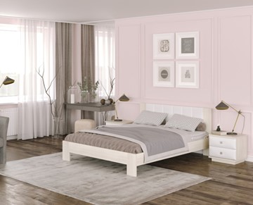 Кровать в спальню Soft 140x200, Дуб Шамони с экокожей белой в Смоленске