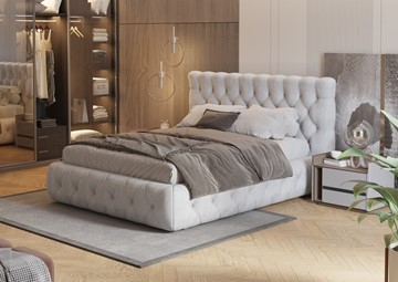 Кровать в спальню Castello 160х200, Флок (Бентлей Светло-серый) в Смоленске