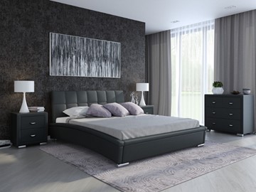 Кровать спальная Corso-1L 180х200, Экокожа (Черный) в Смоленске
