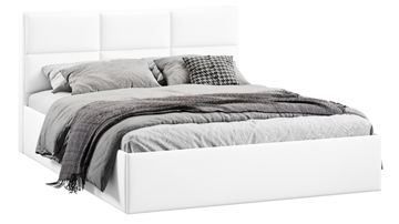 Спальная кровать с подъемным механизмом с заглушиной Стелла тип 1 (Экокожа белая Polo) в Смоленске