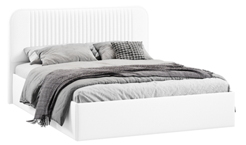 Двуспальная кровать с подъемным механизмом с заглушиной Тиффани тип 1 (Экокожа белая Polo) в Смоленске
