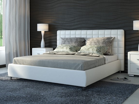 Двуспальная кровать Corso-3 160х200, Экокожа (Белый) в Смоленске - изображение