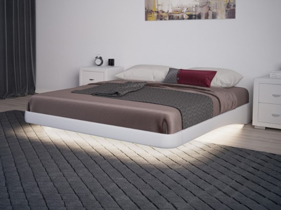 Кровать двуспальная парящая 160х200, Экокожа (Белый) в Смоленске - изображение