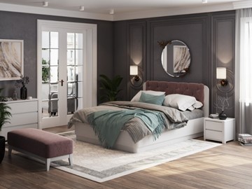 Кровать с подъемным механизмом Wood Home 1 200х200, Белая эмаль (сосна) с брашированием/Бентлей Нежно-лиловый в Смоленске