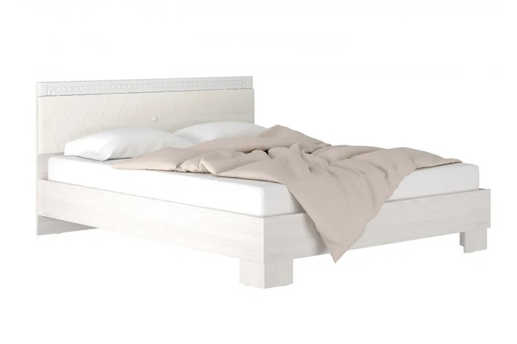 Кровать Гертруда, М9, Экокожа с пуговицами без основания, белая лиственница/ясень жемчужный в Смоленске - изображение 4