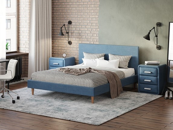 Кровать 2-спальная Claro 160х200, Рогожка (Тетра Голубой) в Смоленске - изображение