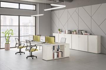 Комплект офисной мебели Комфорт КФ (белый премиум) на сером металокаркасе в Смоленске