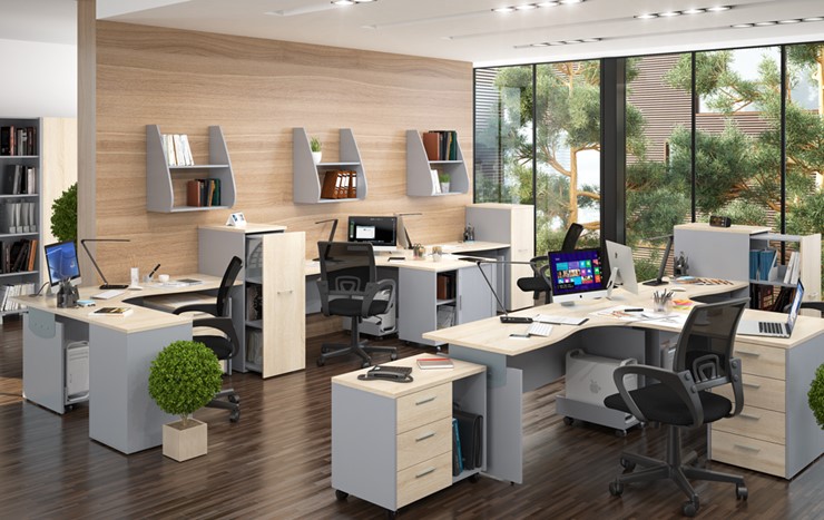 Офисная мебель OFFIX-NEW для 4 сотрудников с двумя шкафами в Смоленске - изображение 1