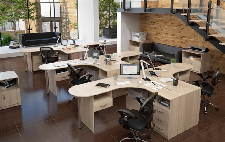Комплект офисной мебели SIMPLE с эргономичными столами и тумбами в Смоленске - изображение