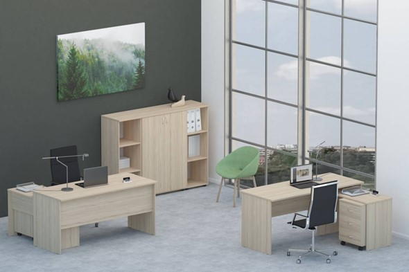 Офисный набор мебели Twin для 2 сотрудников со шкафом для документов в Смоленске - изображение