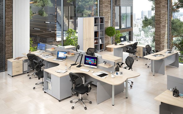 Офисная мебель OFFIX-NEW для 4 сотрудников с двумя шкафами в Смоленске - изображение