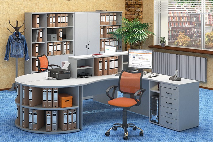 Комплект офисной мебели Moно-Люкс для 2 сотрудников с большим шкафом и тумбами в Смоленске - изображение
