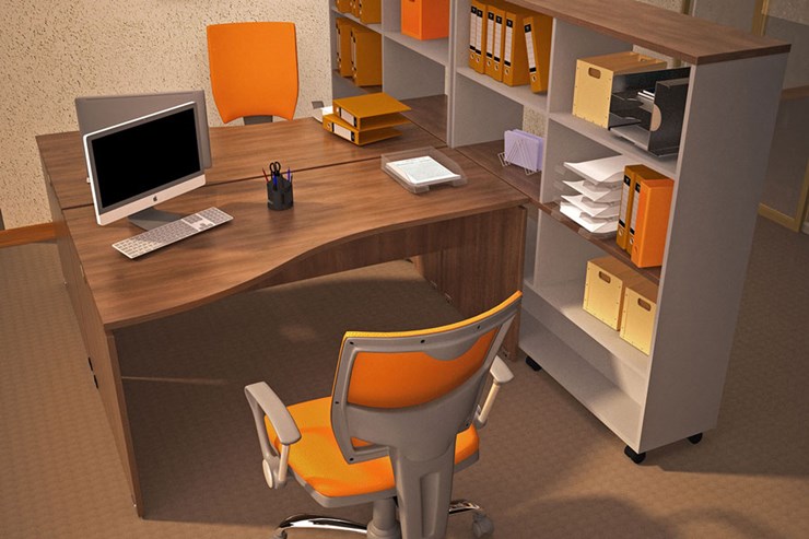 Комплект офисной мебели Милан для 2 сотрудников со стеллажом в Смоленске - изображение