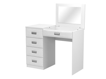 Косметический стол Como/Veda, с зеркалом, 4 ящика, левый, ЛДСП белый/кайман белый в Смоленске