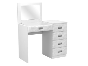 Косметический столик Como/Veda, с зеркалом, 4 ящика, правый, ЛДСП белый/Экокожа кайман белый в Смоленске
