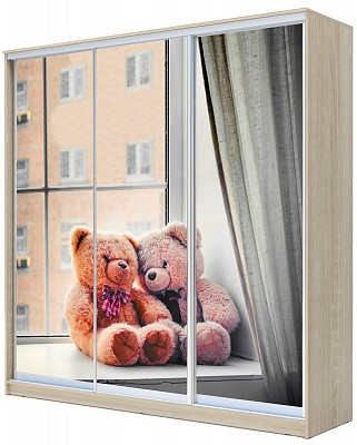 Шкаф детский  ХИТ 23-20/2-777-26, Мишки на окне, Дуб Сонома в Смоленске - изображение