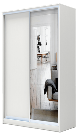 Шкаф 2-х дверный 2200х1200х420 с одним зеркалом ХИТ 22-4-12/2-15 Белая шагрень в Смоленске - изображение