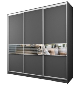 Шкаф 3-х дверный MAX МШ-25-6-24-333, Профиль Белый/Цвет Графит/с зеркальной вставкой с пескоструйным рисунком в Смоленске