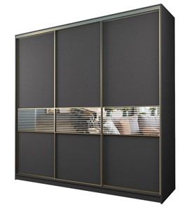 Шкаф 3-х дверный MAX МШ-25-6-24-333, Профиль Золото/Цвет Графит/с зеркальной вставкой с пескоструйным рисунком в Смоленске