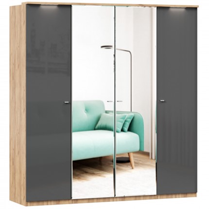 Шкаф 4х-дверный Фиджи с 2 зеркалами, Дуб золотой/Антрацит в Смоленске - изображение
