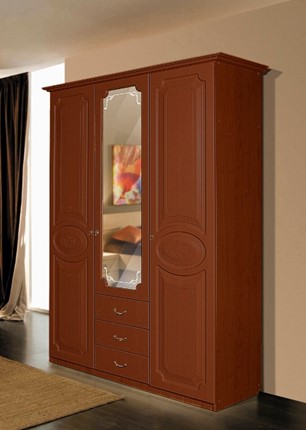 Шкаф распашной Ивушка-5 3-х створчатый с ящиками, цвет Итальянский орех в Смоленске - изображение