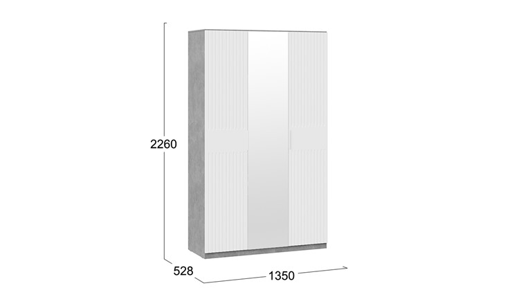 Шкаф для одежды 3-х дверный с зеркалом Хилтон (Ателье светлый, Белый матовый) в Смоленске - изображение 3