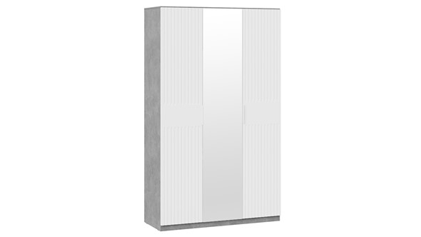 Шкаф для одежды 3-х дверный с зеркалом Хилтон (Ателье светлый, Белый матовый) в Смоленске - изображение