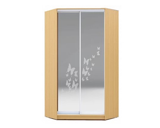 Шкаф угловой 2400х1103, ХИТ У-24-4-66-05, бабочки, 2 зеркалами, Бук Бавария светлый в Смоленске - изображение