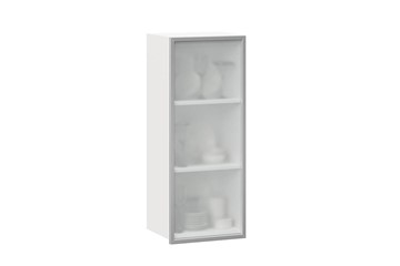 Шкаф кухонный высокий 400 Шервуд, со стеклом левый ЛД 281.421.000.121, белый/серый в Смоленске