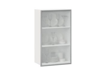 Шкаф кухонный высокий 600, Шервуд, со стеклом левый, ЛД 281.451.000.126, белый/серый в Смоленске