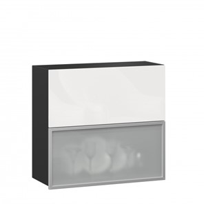 Кухонный шкаф 800 горизонтальный, Шервуд, ЛД 281.981.000.088, со стеклом, черный/белый глянец в Смоленске