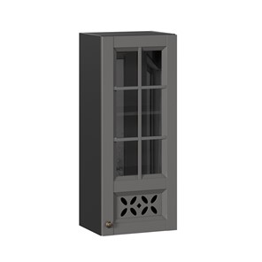 Навесной кухонный шкаф Амели-3 400 высокий со стеклом ЛД 299.420.000.042, Черный/Оникс серый в Смоленске