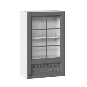 Навесной кухонный шкаф Амели-3 600 высокий со стеклом ЛД 299.450.000.046, Белый/Оникс серый в Смоленске