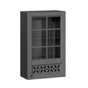 Кухонный шкаф Амели-3 600 высокий со стеклом ЛД 299.450.000.048, Черный/Оникс серый в Смоленске
