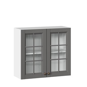 Кухонный шкаф Амели-3 800 со стеклом ЛД 299.360.000.034, Белый/Оникс серый в Смоленске