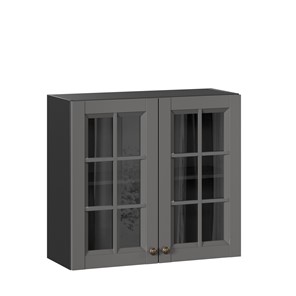 Навесной кухонный шкаф Амели-3 800 со стеклом ЛД 299.360.000.036, Черный/Оникс серый в Смоленске