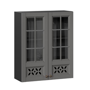 Кухонный шкаф Амели-3 800 высокий со стеклом ЛД 299.460.000.052, Черный/Оникс серый в Смоленске