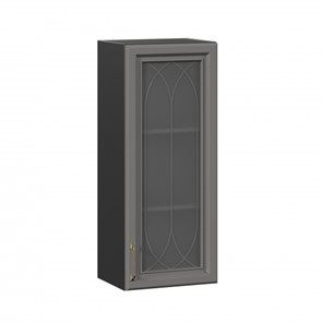 Навесной кухонный шкаф Джелатто 400 высокий со стеклом ЛД 241.420.000.152, Черный/Оникс серый в Смоленске
