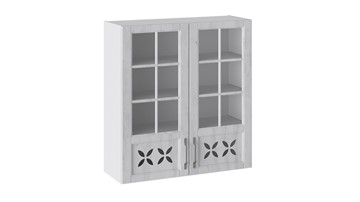 Навесной кухонный шкаф Прованс (Белый глянец/Санторини светлый) cо стеклом В_96-90_2ДРДс в Смоленске
