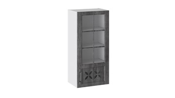 Навесной кухонный шкаф Прованс (Белый глянец/Санторини темный) cо стеклом правый В_96-45_1ДРДс(R) в Смоленске