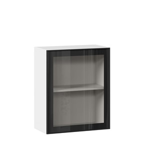 Кухонный навесной шкаф со стеклом 600 Индиго ЛД 298.350.000.105, Белый/Чёрный в Смоленске - предосмотр