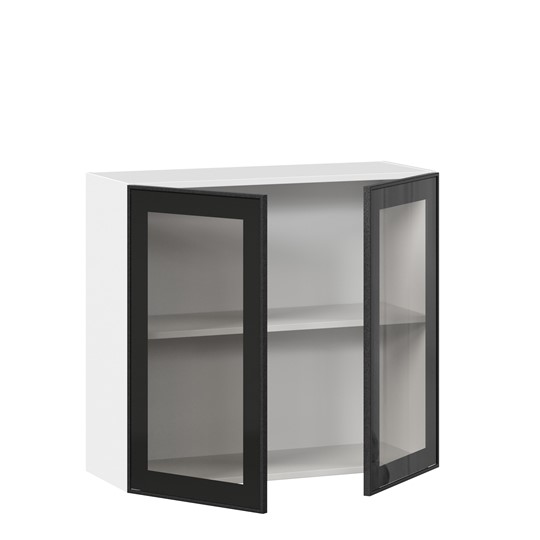 Кухонный навесной шкаф со стеклом 800 Индиго ЛД 298.360.000.023, Белый/Чёрный в Смоленске - изображение 1