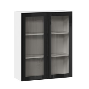 Кухонный навесной шкаф высокий со стеклом 800 Индиго ЛД 298.460.000.030, Белый/Чёрный в Смоленске